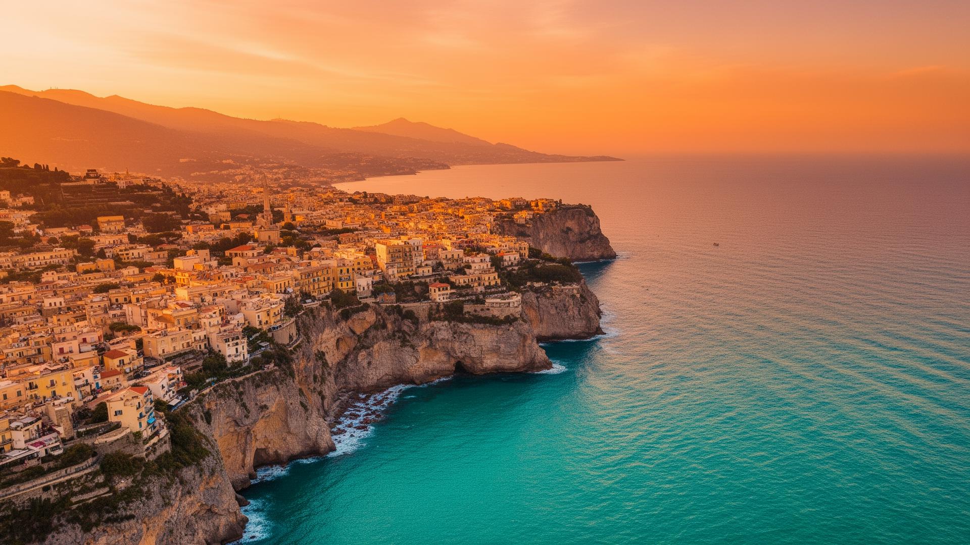 Mediterrane Küste bei Sonnenuntergang